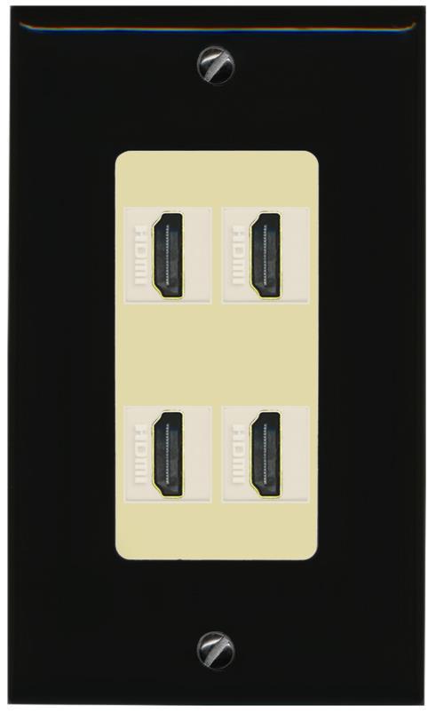 RiteAV - 4 Port HDMI 2.0 Decorative Wall Plate - 1 Gang [Black/Ivory]
