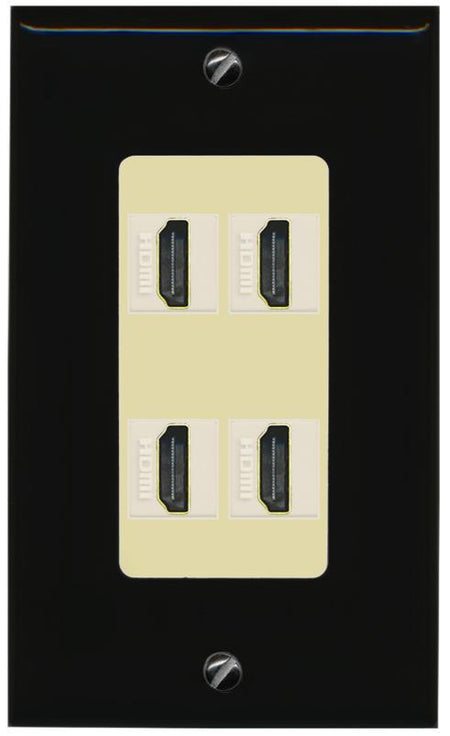 RiteAV - 4 Port HDMI 2.0 Decorative Wall Plate - 1 Gang [Black/Ivory]