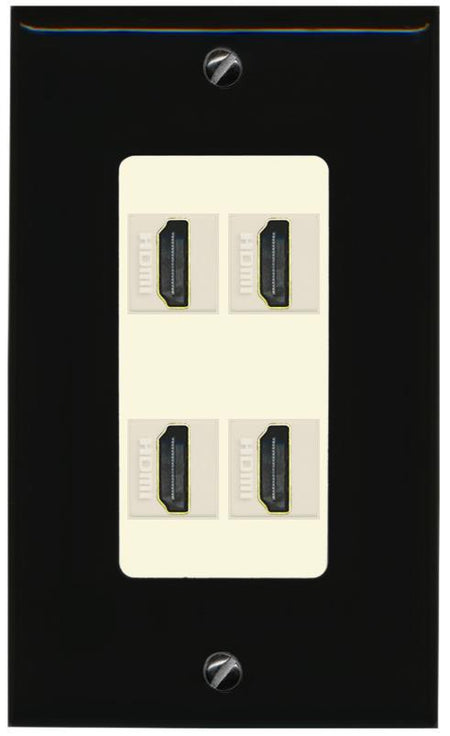 RiteAV - 4 Port HDMI 2.0 Decorative Wall Plate - 1 Gang [Black/Light-Almond]