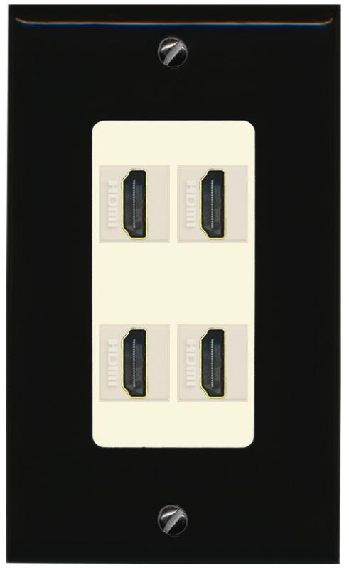RiteAV - 4 Port HDMI 2.0 Decorative Wall Plate - 1 Gang [Black/Light-Almond]