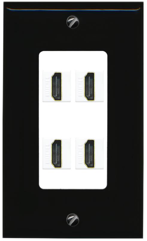 RiteAV - 4 Port HDMI 2.0 Decorative Wall Plate - 1 Gang [Black/White]