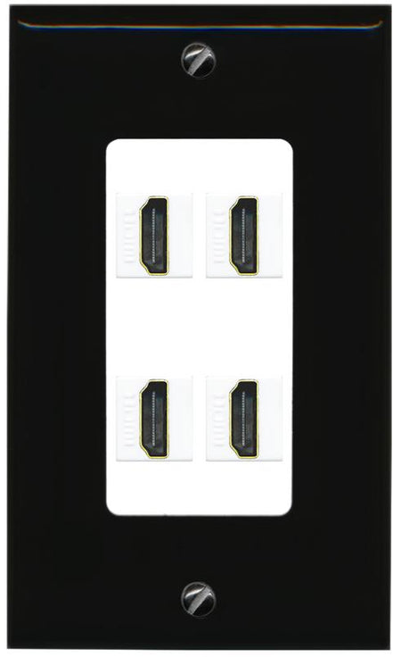RiteAV - 4 Port HDMI 2.0 Decorative Wall Plate - 1 Gang [Black/White]