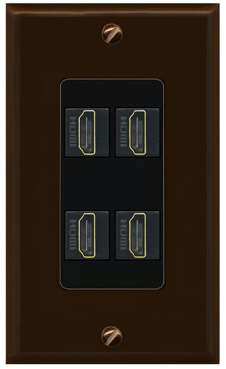 RiteAV - 4 Port HDMI 2.0 Decorative Wall Plate - 1 Gang [Brown/Black]
