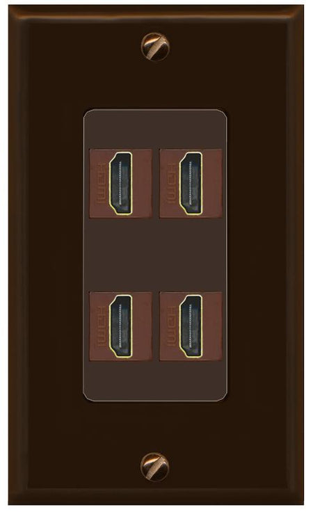 RiteAV - 4 Port HDMI 2.0 Decorative Wall Plate - 1 Gang [Brown/Brown]