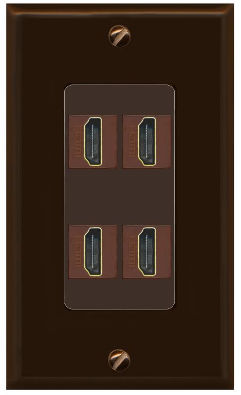 RiteAV - 4 Port HDMI 2.0 Decorative Wall Plate - 1 Gang [Brown/Brown]