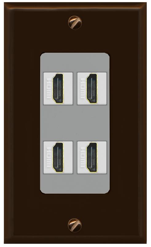 RiteAV - 4 Port HDMI 2.0 Decorative Wall Plate - 1 Gang [Brown/Gray]