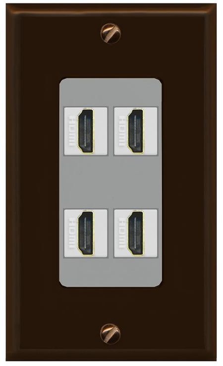 RiteAV - 4 Port HDMI 2.0 Decorative Wall Plate - 1 Gang [Brown/Gray]
