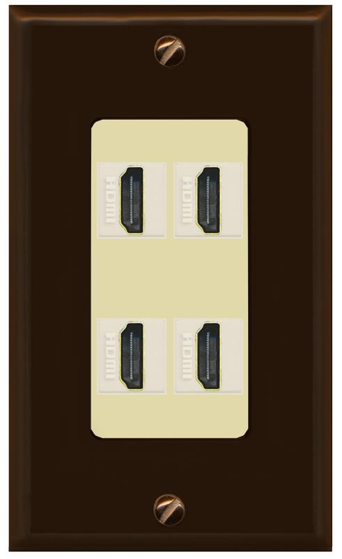 RiteAV - 4 Port HDMI 2.0 Decorative Wall Plate - 1 Gang [Brown/Ivory]