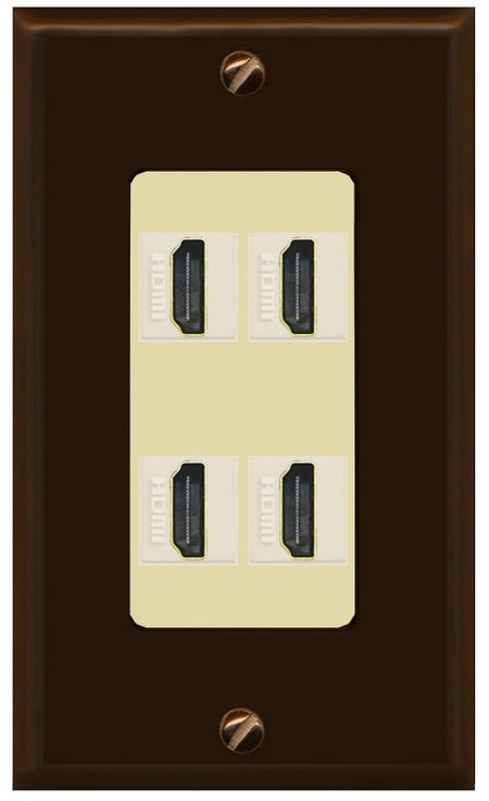 RiteAV - 4 Port HDMI 2.0 Decorative Wall Plate - 1 Gang [Brown/Ivory]