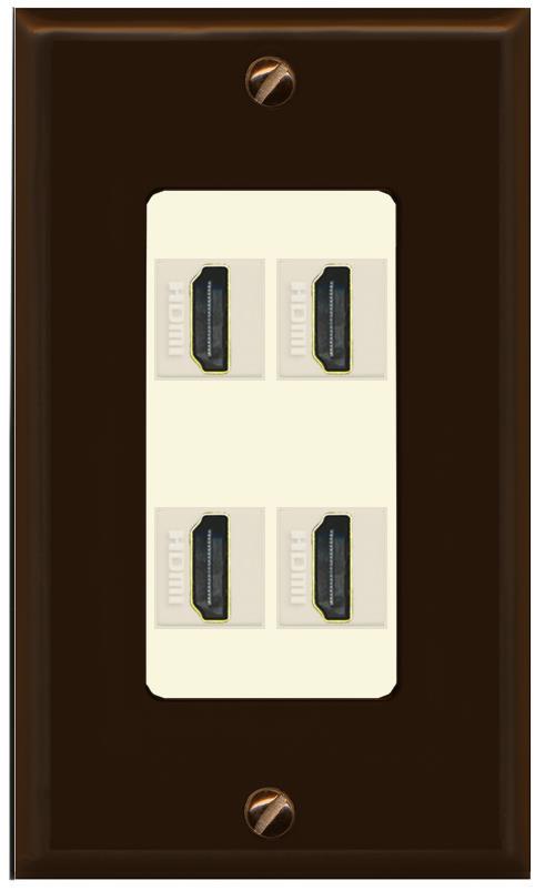 RiteAV - 4 Port HDMI 2.0 Decorative Wall Plate - 1 Gang [Brown/Light-Almond]