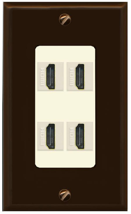 RiteAV - 4 Port HDMI 2.0 Decorative Wall Plate - 1 Gang [Brown/Light-Almond]