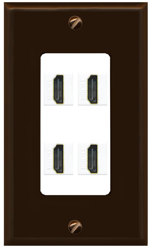 RiteAV - 4 Port HDMI 2.0 Decorative Wall Plate - 1 Gang [Brown/White]