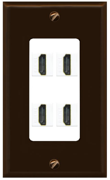 RiteAV - 4 Port HDMI 2.0 Decorative Wall Plate - 1 Gang [Brown/White]