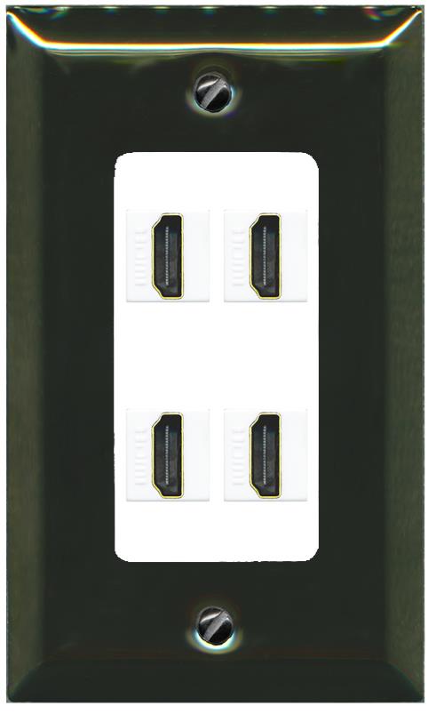 RiteAV - 4 Port HDMI 2.0 Decorative Wall Plate - 1 Gang [Brass/White]
