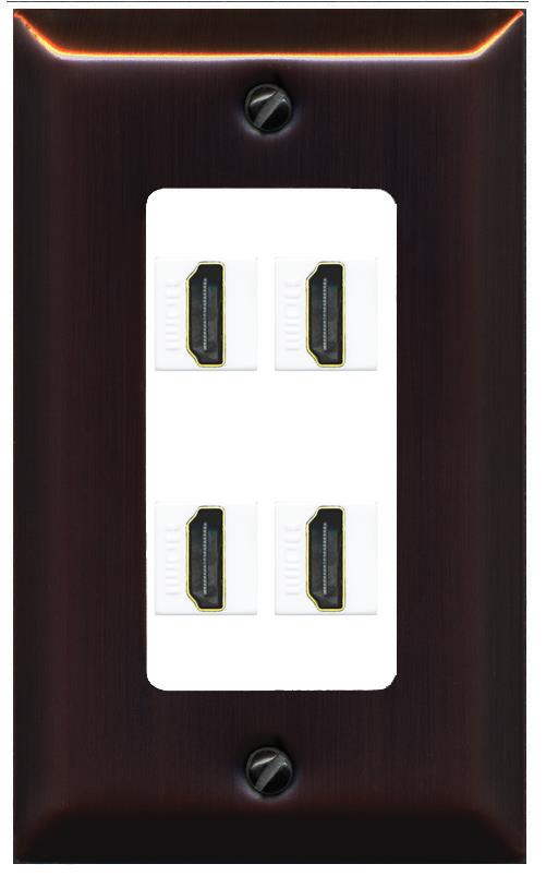 RiteAV - 4 Port HDMI 2.0 Decorative Wall Plate - 1 Gang [Bronze/White]
