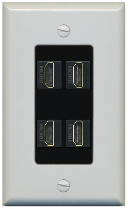 RiteAV - 4 Port HDMI 2.0 Decorative Wall Plate - 1 Gang [Gray/Black]