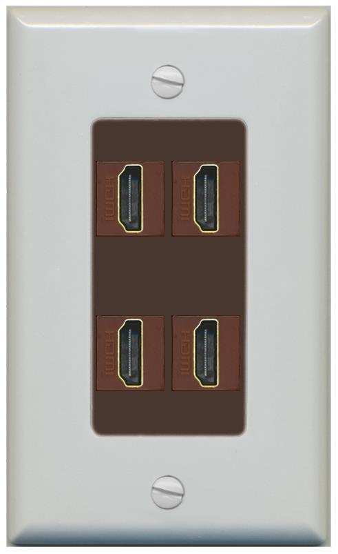 RiteAV - 4 Port HDMI 2.0 Decorative Wall Plate - 1 Gang [Gray/Brown]