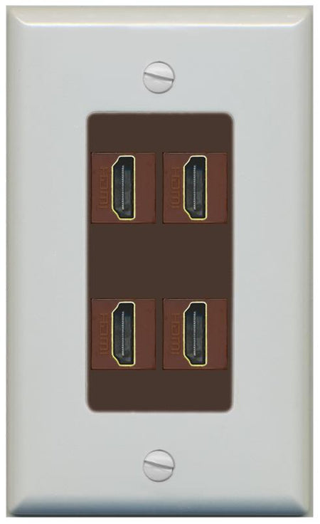 RiteAV - 4 Port HDMI 2.0 Decorative Wall Plate - 1 Gang [Gray/Brown]