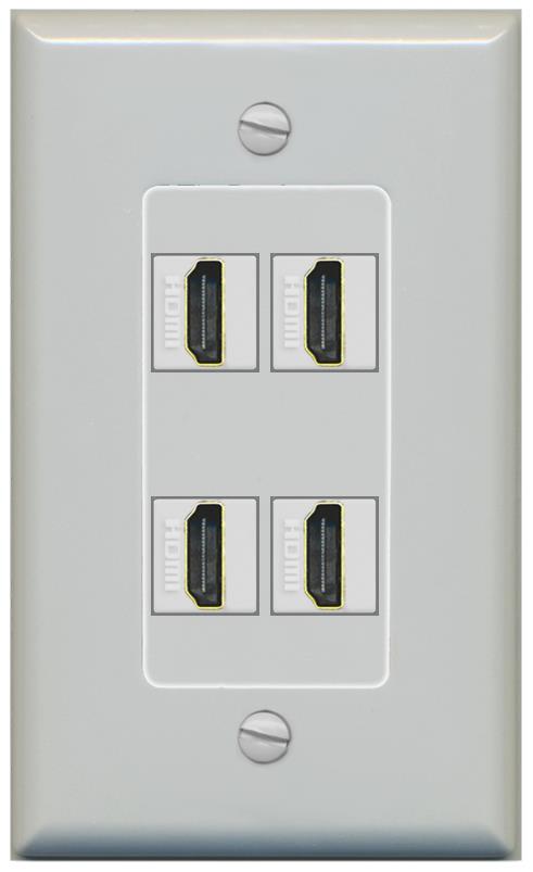 RiteAV - 4 Port HDMI 2.0 Decorative Wall Plate - 1 Gang [Gray/Gray]