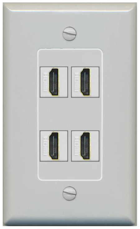 RiteAV - 4 Port HDMI 2.0 Decorative Wall Plate - 1 Gang [Gray/Gray]