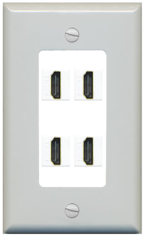 RiteAV - 4 Port HDMI 2.0 Decorative Wall Plate - 1 Gang [Gray/White]