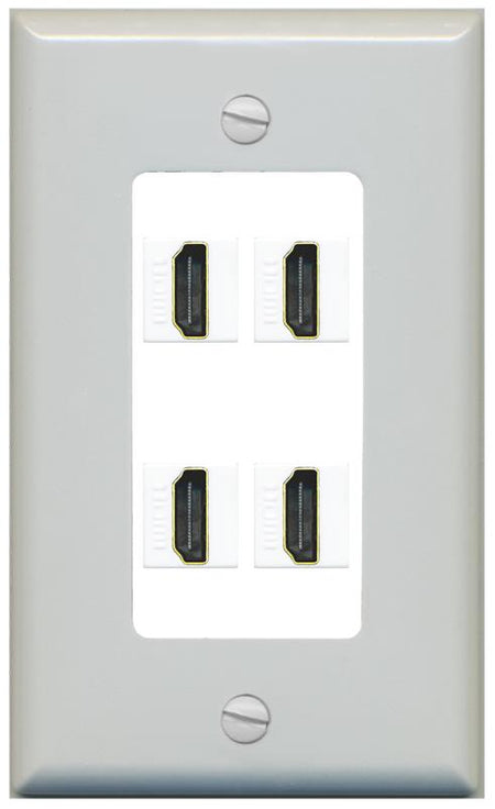 RiteAV - 4 Port HDMI 2.0 Decorative Wall Plate - 1 Gang [Gray/White]