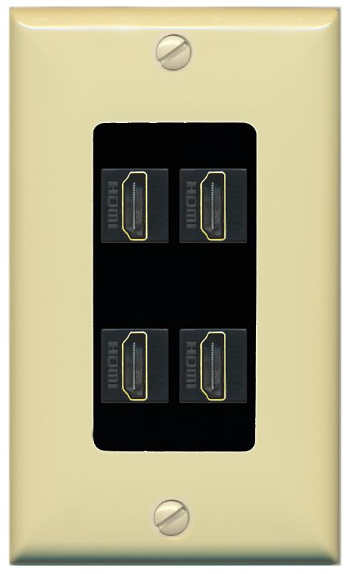 RiteAV - 4 Port HDMI 2.0 Decorative Wall Plate - 1 Gang [Ivory/Black]