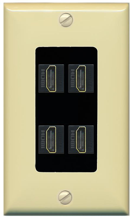 RiteAV - 4 Port HDMI 2.0 Decorative Wall Plate - 1 Gang [Ivory/Black]