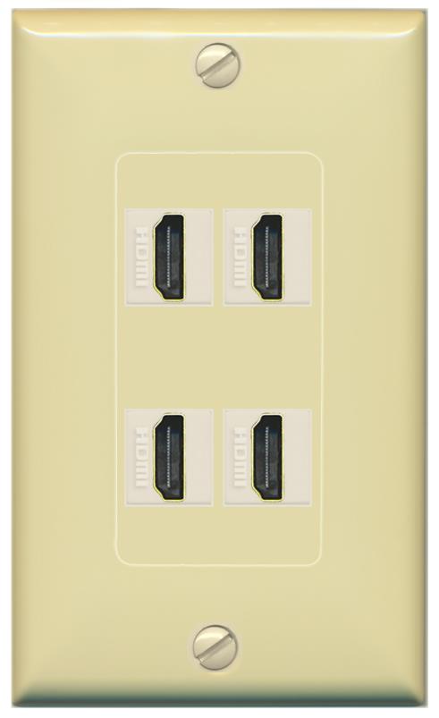 RiteAV - 4 Port HDMI 2.0 Decorative Wall Plate - 1 Gang [Ivory/Ivory]