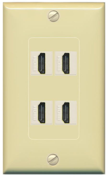 RiteAV - 4 Port HDMI 2.0 Decorative Wall Plate - 1 Gang [Ivory/Ivory]