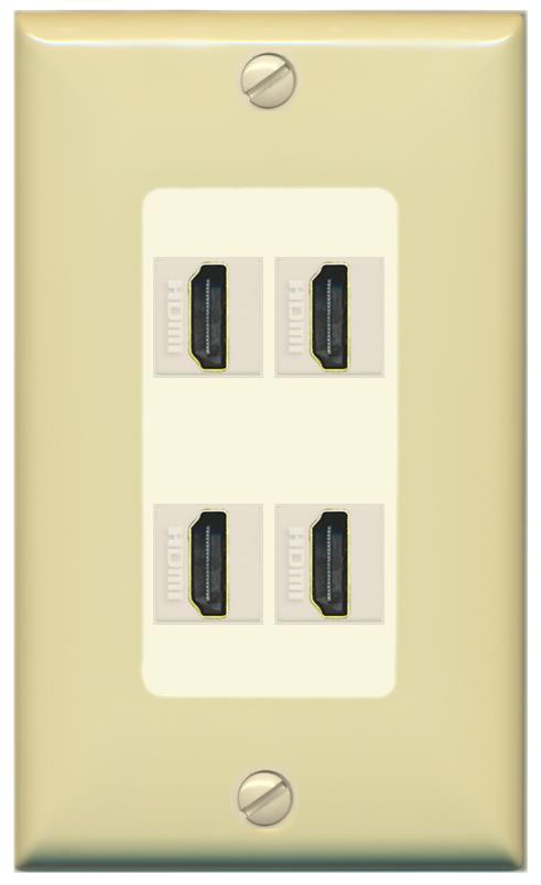 RiteAV - 4 Port HDMI 2.0 Decorative Wall Plate - 1 Gang [Ivory/Light-Almond]