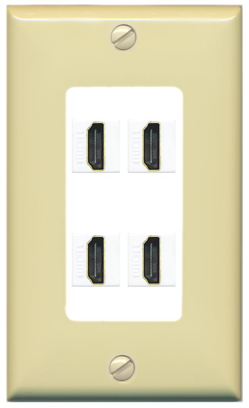 RiteAV - 4 Port HDMI 2.0 Decorative Wall Plate - 1 Gang [Ivory/White]