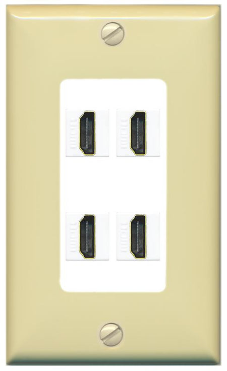 RiteAV - 4 Port HDMI 2.0 Decorative Wall Plate - 1 Gang [Ivory/White]