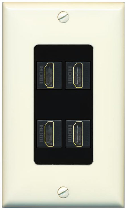 RiteAV - 4 Port HDMI 2.0 Decorative Wall Plate - 1 Gang [Light-Almond/Black]