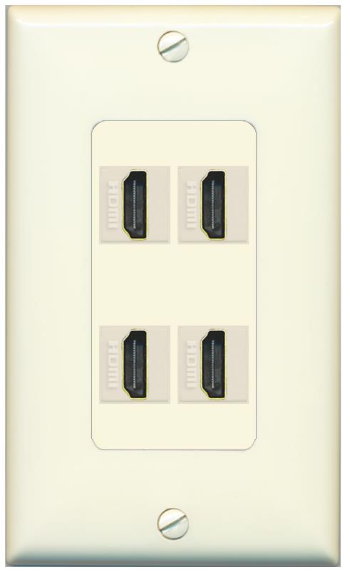 RiteAV - 4 Port HDMI 2.0 Decorative Wall Plate - 1 Gang [Light-Almond]