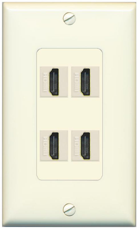 RiteAV - 4 Port HDMI 2.0 Decorative Wall Plate - 1 Gang [Light-Almond]