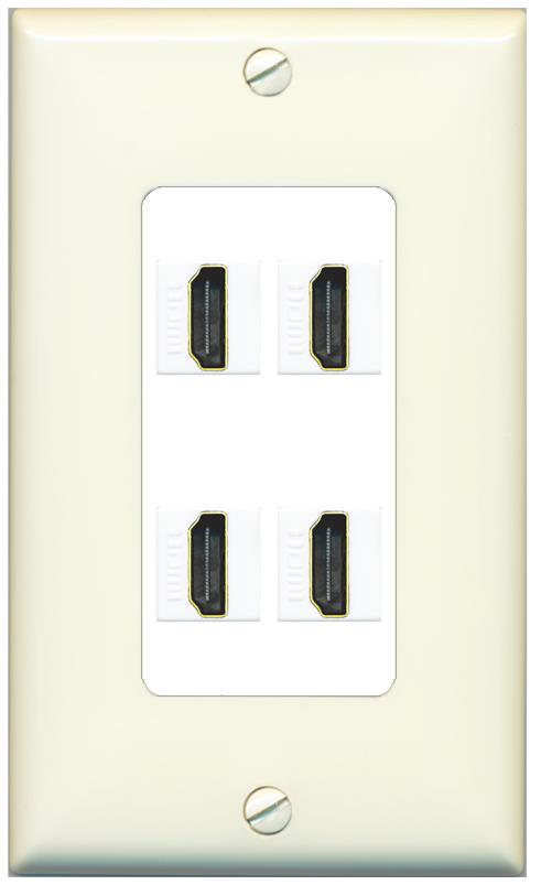 RiteAV - 4 Port HDMI 2.0 Decorative Wall Plate - 1 Gang [Light-Almond/White]