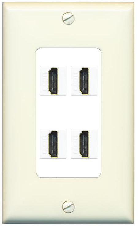 RiteAV - 4 Port HDMI 2.0 Decorative Wall Plate - 1 Gang [Light-Almond/White]