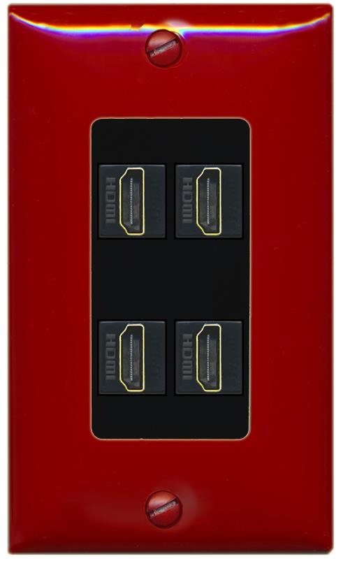 RiteAV - 4 Port HDMI 2.0 Decorative Wall Plate - 1 Gang [Red/Black]