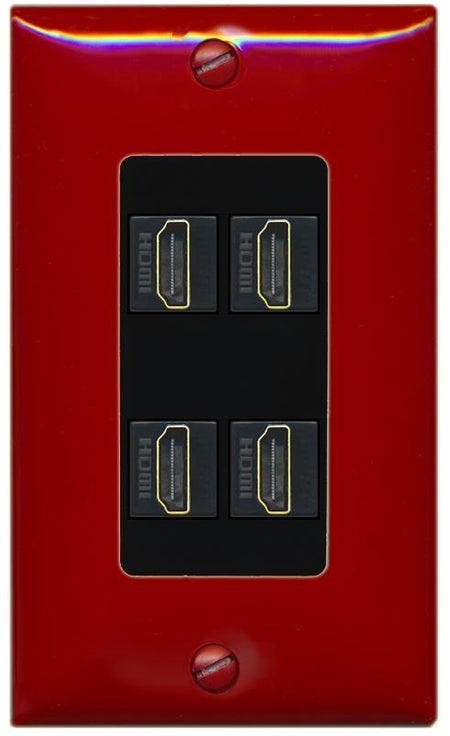 RiteAV - 4 Port HDMI 2.0 Decorative Wall Plate - 1 Gang [Red/Black]