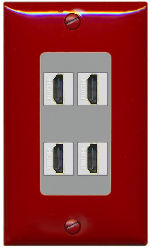 RiteAV - 4 Port HDMI 2.0 Decorative Wall Plate - 1 Gang [Red/Gray]