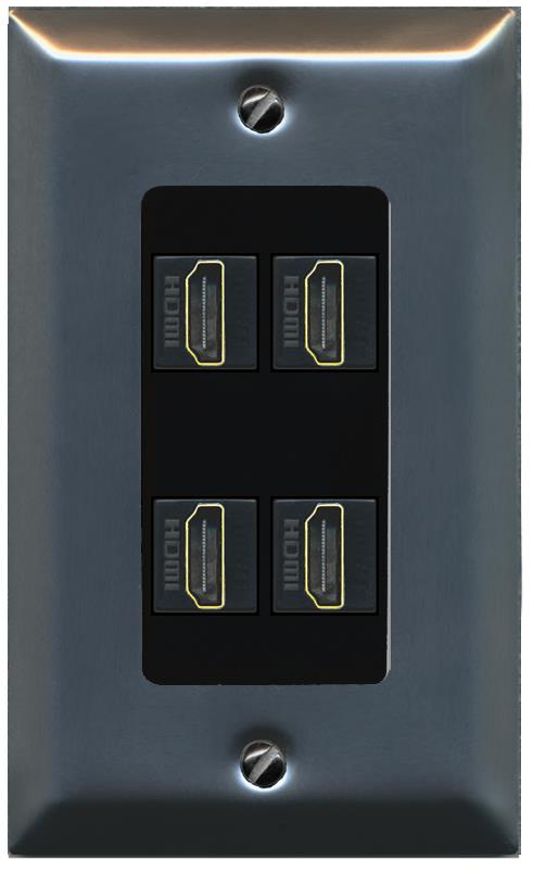 RiteAV - 4 Port HDMI 2.0 Decorative Wall Plate - 1 Gang [Stainless/Black]