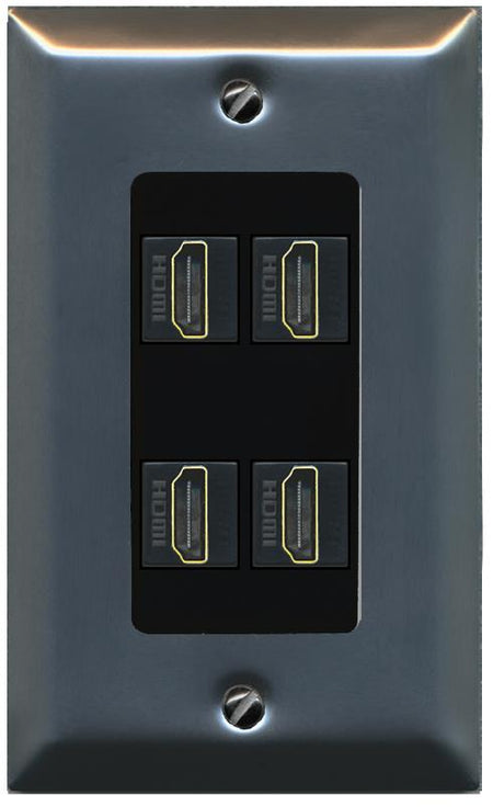 RiteAV - 4 Port HDMI 2.0 Decorative Wall Plate - 1 Gang [Stainless/Black]