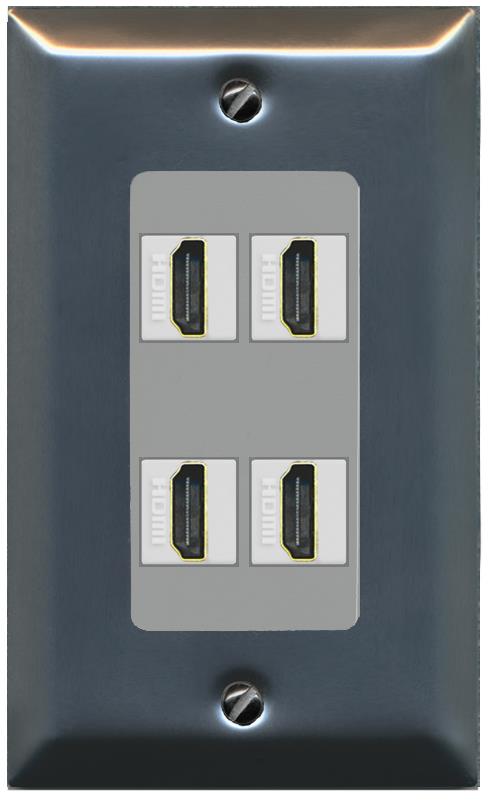 RiteAV - 4 Port HDMI 2.0 Decorative Wall Plate - 1 Gang [Stainless/Gray]