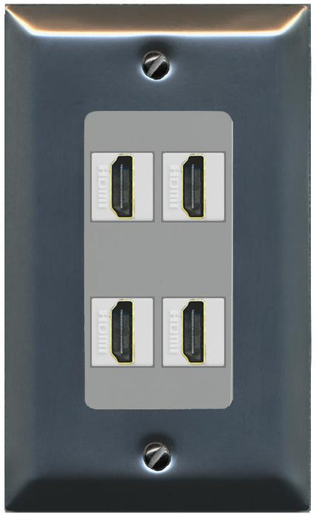 RiteAV - 4 Port HDMI 2.0 Decorative Wall Plate - 1 Gang [Stainless/Gray]