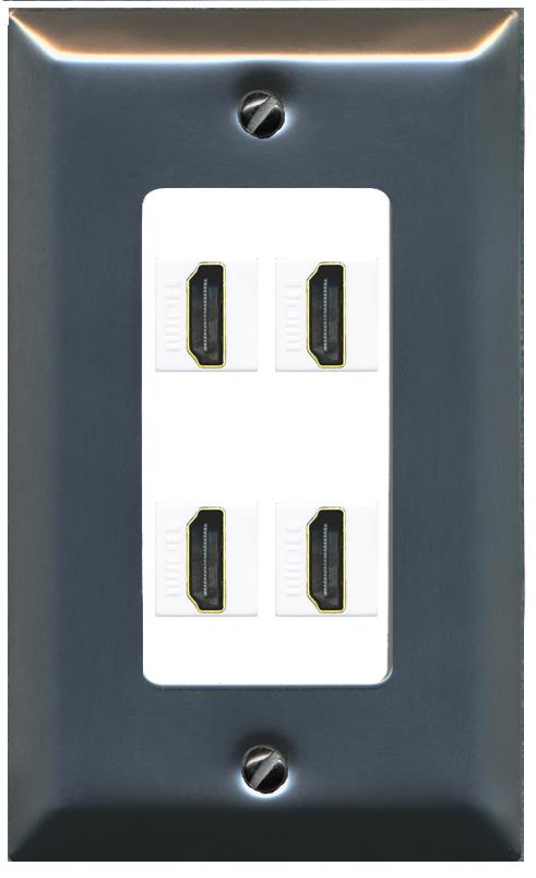 RiteAV - 4 Port HDMI 2.0 Decorative Wall Plate - 1 Gang [Stainless/White]