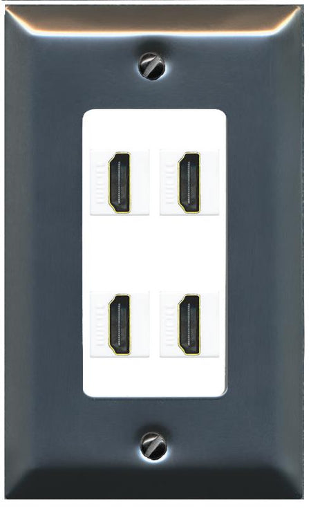 RiteAV - 4 Port HDMI 2.0 Decorative Wall Plate - 1 Gang [Stainless/White]