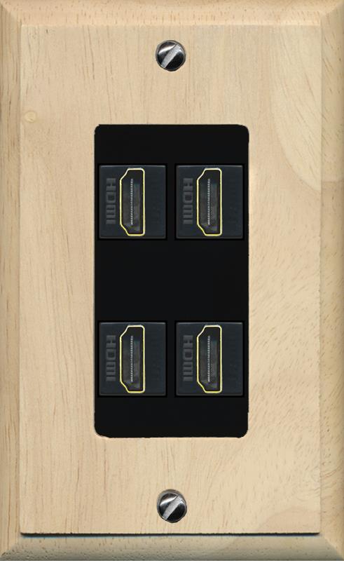 RiteAV - 4 Port HDMI 2.0 Decorative Wall Plate - 1 Gang [Wood/Black]