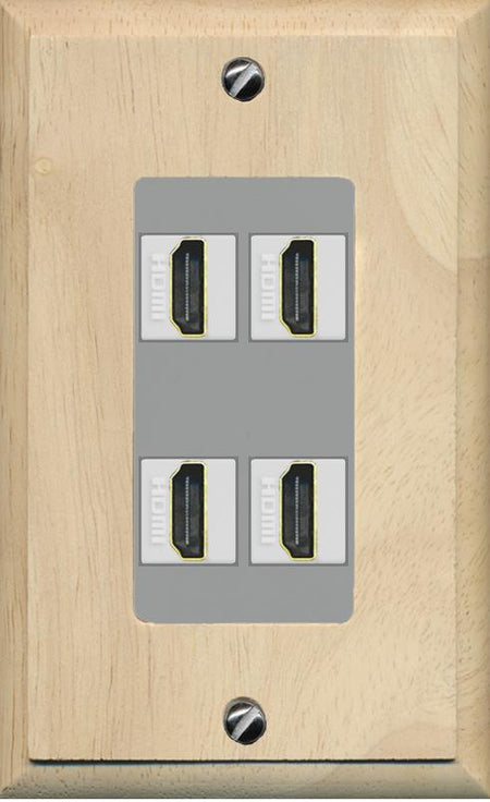 RiteAV - 4 Port HDMI 2.0 Decorative Wall Plate - 1 Gang [Wood/Gray]