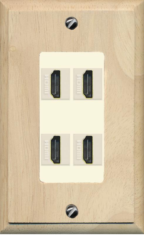 RiteAV - 4 Port HDMI 2.0 Decorative Wall Plate - 1 Gang [Wood/Light-Almond]